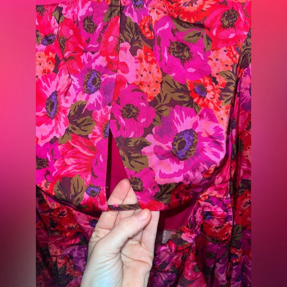 For Love & Lemons Lauren Long Sleeve‎ Mini Dress Size XS Hot Pink Floral - Picture 5 of 6